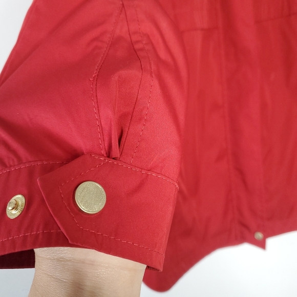 Cole Haan Packable Hooded Rain Jacket Women Red XS Back Bow Long Coat Valentines - Picture 10 of 15